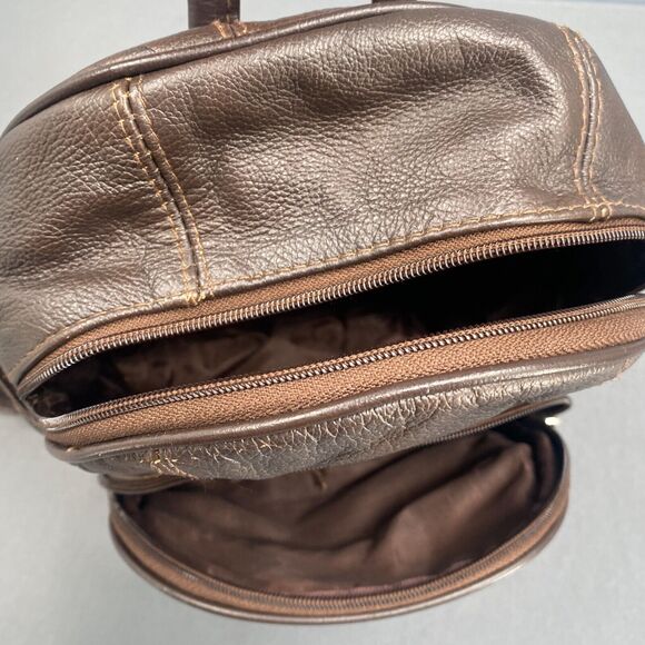 VTG 90s Pebbled Leather Patchwork Backpack Bag Womens Purse Brown Adjustable - Picture 6 of 16